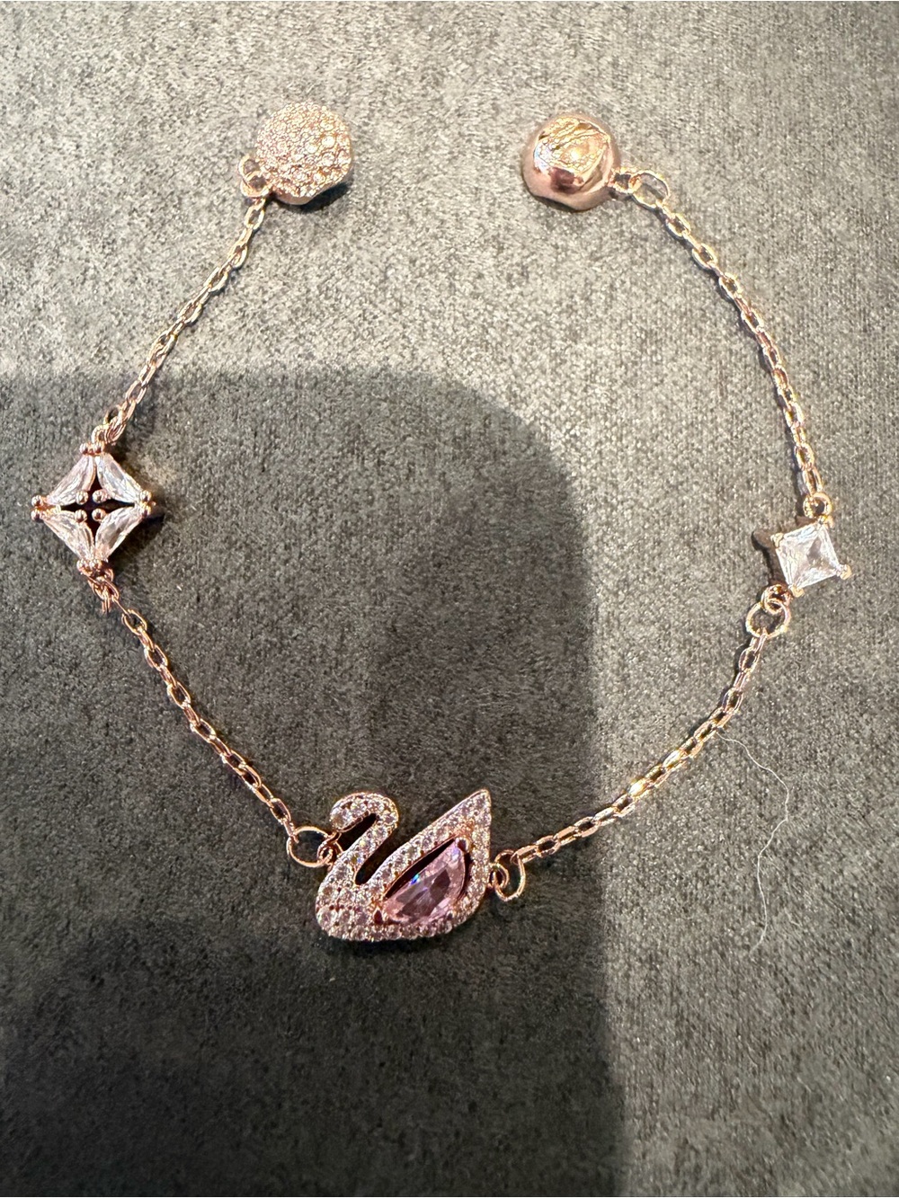 Rose Gold Swan Bracelet with Pink Crystals by